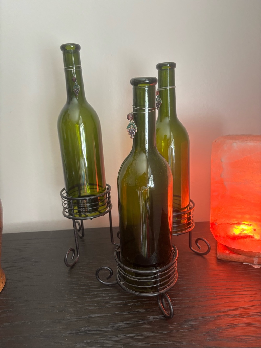 Green Glass Wine Bottle Decorative Candle Set - Home Dining